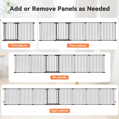Ultra Wide Baby Gate And Pet Gate For Stairs And Doorways, 198 Inch Opening, 30 Inch Tall, panel configurations shown