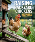 Backyard chickens near a coop, focus on a hen, book cover for Backyard Chicken Keeping Made Simple For First Timers With Easy Coop Setups Fresh Eggs On Tap Zoning Tips Smart Breed Picks And A Stress Free Family Friendly Guide To Sustainable Living In Small Yards