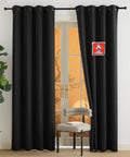 Fire Retardant Blackout Curtains, 52 Inch Wide By 84 Inch Long, Two Panel Set hanging on white window in living room