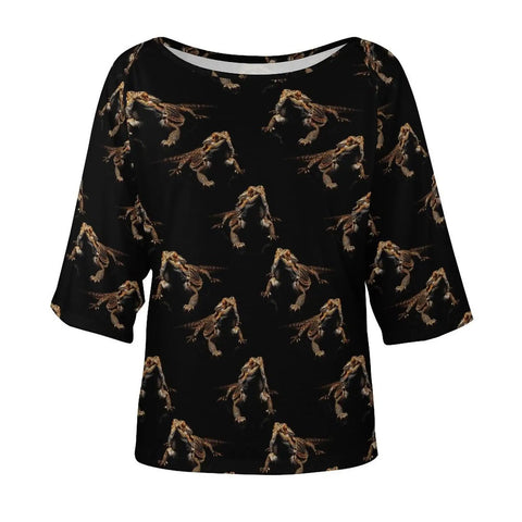 Women's Short Sleeve Boat Neck Loose Fit Go To Casual Tee With Bearded Dragon Lizard Print Lightweight Breathable Polyester Spandex Blend