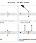 Easy Install 5050 RGB LED Strip Connector Kit With 4 Pin 10mm Connectors, Clips And Tools showing bracket use guide