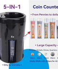 POCREATION 5 In 1 Automatic Sorter Machine Digital Counting Device With Tubes for pennies to dollars, large capacity coin counter.