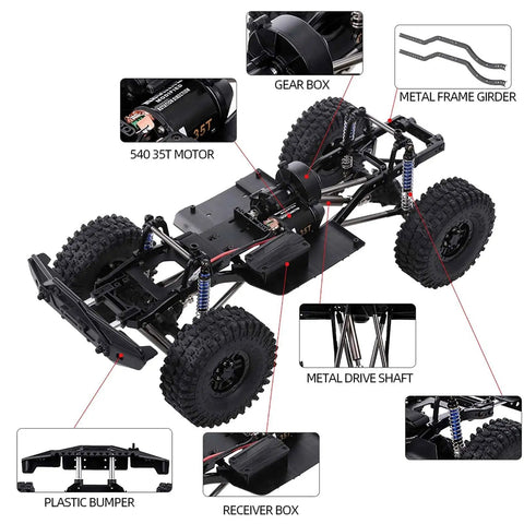 313mm Wheelbase Chassis Frame With Tires For 1 To 10 Scale SCX10 II 90046 90047 RC Crawler DIY Build Kit With Brushed 540 35T Motor