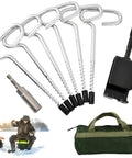 All In One Ice Anchor Tool Kit With Drill Adapter For Ice Fishing Stakes And Nails, Stainless Steel Auger Accessories Set