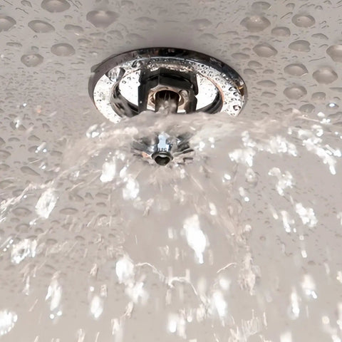 Sleek Recessed Fire Sprinkler Escutcheon Trim Ring Covers 1/2 Inch Ips Pipes with water spray, showing installation detail.