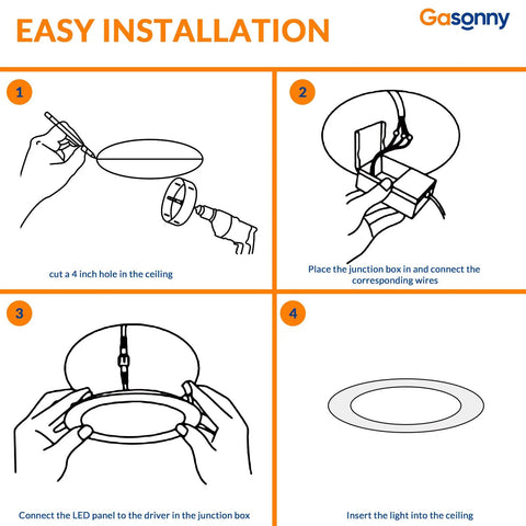 Steps for installing Six Pack 4 Inch Ultra Thin LED Recessed Ceiling Lights With Junction Box 2700K To 5000K CCT Selectable