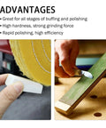 SCOTTCHEN mini buffing polishing compounds kit; white block near a yellow buffing wheel, and a hand scraping a green wood plank.