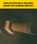 Rusty bolt treated with All In One Rust Defense Spray T240 Corrosion Inhibitor And Rust Remover Aerosol For Garage, RV, Woodworking.