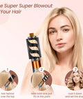 Upgraded Round Brush Attachment For Dyson Airwrap shown styling long blonde hair for volume and curls.