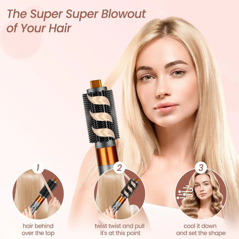 Upgraded Round Brush Attachment For Dyson Airwrap shown styling long blonde hair for volume and curls.