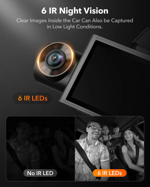 Three Channel Dash Cam With Built In WiFi And GPS, Front 1440P Plus Interior And Rear 1080P, IR Night Vision LEDs example