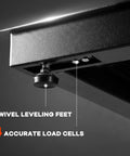 Swivel leveling feet and four accurate load cells on Tough As Nails Industrial Floor Scale for Warehouses.