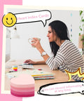 Pink Heart Index Cards Pack, 150 Count, 3x3 Inch Note Cards, woman working at desk for school, study, office, and games