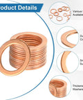 30 Pack Copper Crush Washers M14 Metric Sealing Rings showing durable copper material stacked for automotive oil pan and plumbing use.