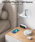 Hassle Free Travel Power Strip With Two Swift Usb C Ports, ultra compact extension cord with flat plug design for tight spaces.