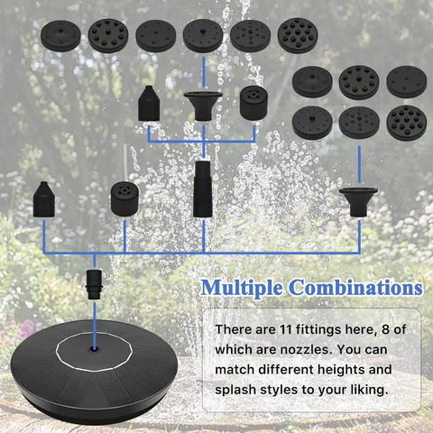 Sun Powered Fountain Pump For Bird Bath And Garden Water Feature 1.5W Outdoor Pump With 8 Nozzles Freestanding