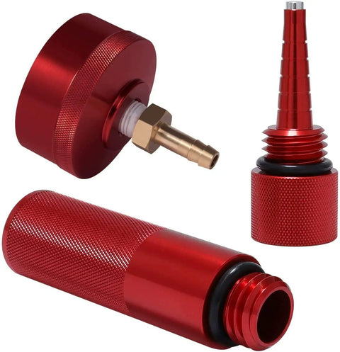 Extended Run Fuel Cap, No Mess Oil Change Funnel And Magnetic Dipstick In Red Aluminum For EU1000i EU2000i EU3000i Handi Generators Four Pack, Durable CNC Billet Aluminum Build