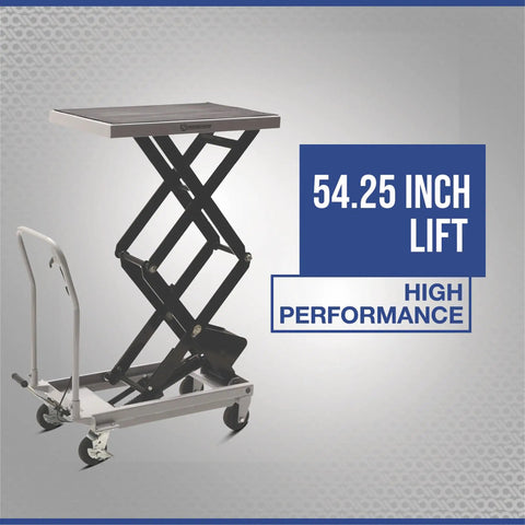 Heavy Duty Hydraulic Table Cart With Fast Two Speed Lift And 1000 LB Capacity Built Tough For Garage Projects Featuring Smooth Rollin Caster Wheels And Rugged Powder Coated Steel Frame For Daily Hauling