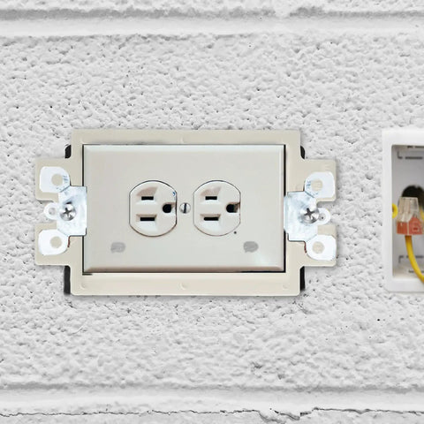 Five Pack 1 Gang Electrical Outlet Box Extenders With Ten Screws White High Temperature PA Material For Fire Resistant Easy Install Converts Standard Boxes To Add Extra Outlet Space Power Outlet Accessories installed in wall