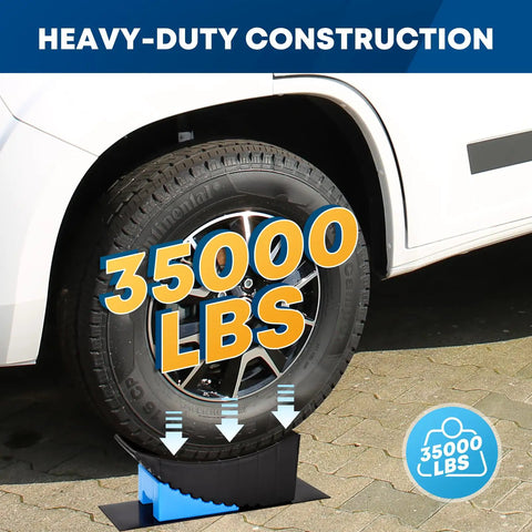 RV Leveling Blocks 6 Inch Two Pack For Travel Trailers Heavy Duty Curved Camper Levelers With Two Wheel Chocks