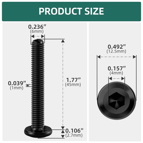 Beefy 20 Pack M6 1.0 X 45mm Flat Head Socket Cap Screws Bolts For Furniture Assembly And Outdoor Projects, 304 Stainless Steel Black Zinc Plated.