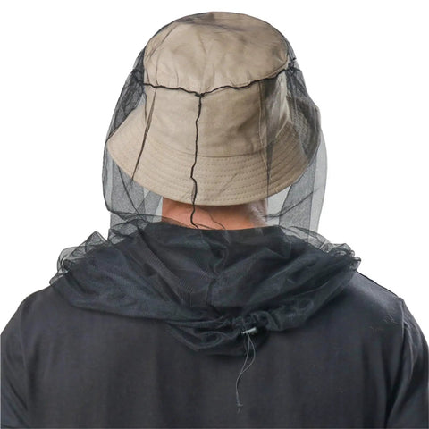 Back view of Shielding Bugproof Mesh Head Net and Protective Headwear for outdoorsy folks who love fishing camping and hiking lakeside adventures