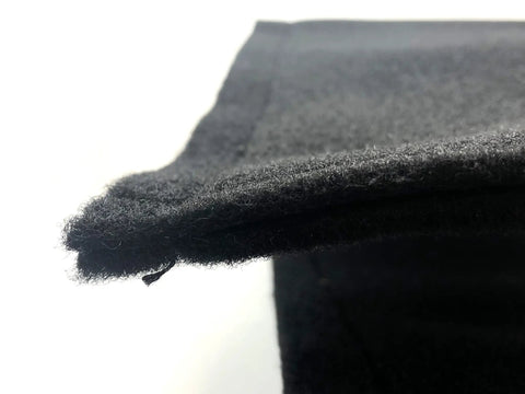 Close-up of black Gap Pad For Golf Simulator Frame And Screen Seam Filler That Keeps Gaps Out And Prevents Screen Damage, fabric texture.