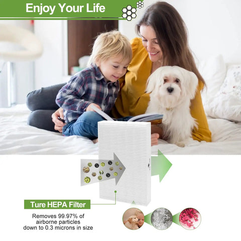Nine Pack HEPA Replacement Filters For Honeywell HPA300 HPA200 HPA100 HPA090 Series Air Purifiers family reading on bed