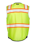 Mens High Visibility Reflective Safety Vest Premium Black Bottom Zipper Ansi Class 2 Construction Utility Workwear Lime Green Large back view with reflective stripes