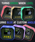 Digital Angle Gauge And Level With Color Indicators, turns green at 0, 90, 180 degrees and blue at custom angles, multiple displays