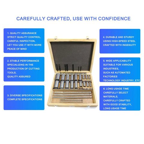 Keyway Broach Set In Fitted Box With 30 Pcs Includes 5 Broaches 18 Collared Bushings 7 Gaskets Push Type Keyway Broaches