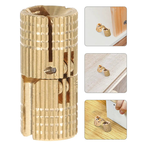 Smooth Operator Brass Concealed Barrel Hinges Six Piece Kit showcasing brass hinge detail, 27x12x12 mm, ideal for tiny cabinetry and jewelry boxes.