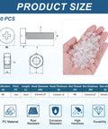 Clear Acrylic Screws And Hex Nuts Kit 40 Piece M6 12mm, transparent PC, shown in hand and diagram with specifications.