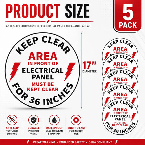 Yo Workers Need To Grab These 5 Pack 17 Inch Anti Slip Electrical Panel Clear Floor Stickers High Visibility Safety Decals showing round 17 inch vinyl sign.