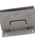 Heavy Duty Stainless Steel Shower Door Hinges with 90 Degree Auto Close for Frameless Glass Doors 8mm to 12mm close-up view.