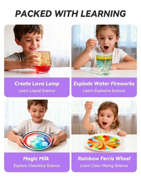 Children performing experiments from Over Sixty Hands On Science Kit For Kids Eight Plus, A Fun STEM Educational Gift With Sixty Plus Experiments For Boys And Girls, Easy At Home Learning, The Perfect Birthday Science Starter