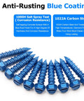 Heavy Duty Concrete Screw Assortment Kit With Drill And Driver Bits For Brick Block Stucco Hex Head Self Tapping Masonry Anchors Built Tough No Sweat Setup Ready For Your Next Home Reno Job One Quarter Long - Blue coated carbon steel screws.