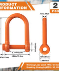 2 Pack 1 Inch Screw Pin Long Reach Shackles WLL 9.5 Tons Painted Pin Clevis D-Ring Lifting Attachments with dimensions