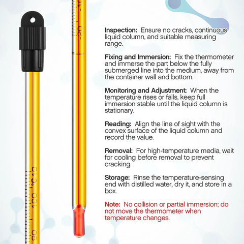 Four 12 Inch General Purpose Lab Thermometers Pack For Science Labs, Liquid In Glass, Total Immersion, Dual Scale Minus 20 C To 110 C And 0 To 230 F, Perfect For University Labs Food And Beverage Processing, glass thermometer close-up