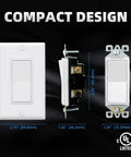 Three Way Decorator Light Switch Set For DIY Home Upgrades 15 Amp 120 277 Volt Rocker Paddle Wall Switch dimensions