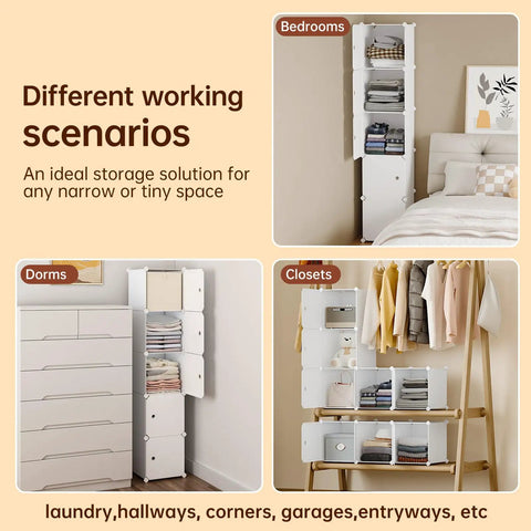 Five Cube Storage Cabinet With Doors For Small Spaces Space Saver Tall Plastic Organizer next to bed, closet items, dorm room.