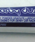 Tube of Derby Dust graphite dry lube for wood derby cars with tungsten moly boron blend, delivers grippy traction on every surface.