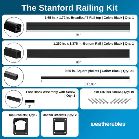 Heavy Duty Aluminum Deck Railing Kit 36 Inch Height By 8 Feet Width With Solid Breadloaf Grip And Built Tough Adjustable Outdoor Handrail System For Reliable Porch Balcony Patio Build components layout.