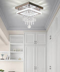 Square Crystal Chandelier LED Flush Mount Ceiling Light For Bedroom Dining Room Hallway And Bar Dope Modern Crystal Pendant Lamp With K9 Crystals Cool White Glow Elegant Living Room Fixture installed in modern room
