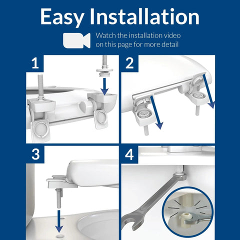 Easy installation steps for Rainfall Style Slow Close Toilet Seat With Easy Clean Hinges And Durable Wood Seat Elongated White