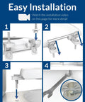 Easy installation guide showing steps to attach Cameron Sky Blue Toilet Seat With Non Slip Heavy Duty Wood Construction.