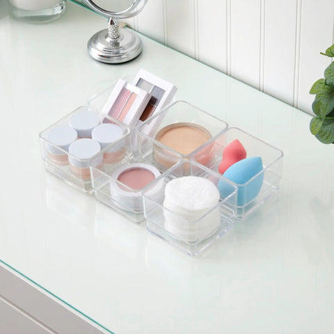 Keep Your Drawers Chill And Clutter Free With This Awesome 6 Piece Clear Drawer Organizer Bins Set Multi Size Nesting Containers For Bathroom Vanity Makeup Or Desk Storage Made In Usa Quality You Can Trust