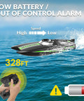 High Speed RC Boat For Adults Up To 20 MPH With Reverse Function Atomic XS Style Remote Control Boat showing speed and range capabilities