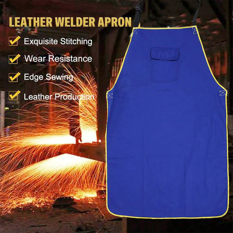 Flame Retardant Welding Apron For Real Welders Boss Level Durable Washable Safety Apron with spark background and features list