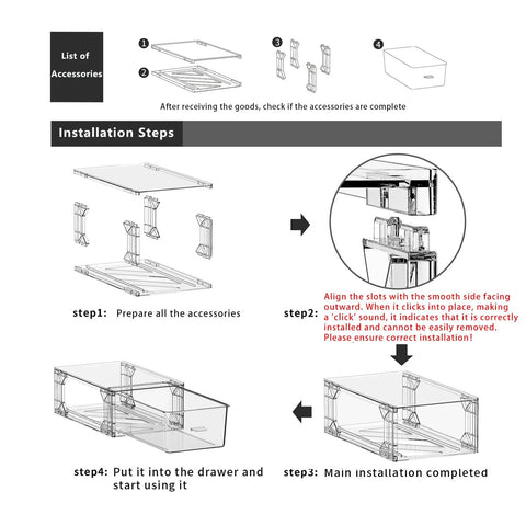 Installation guide for 2 Pack Stackable Makeup Organizer Bins With Handles For Fridge Bathroom Kitchen Under Sink Cabinet